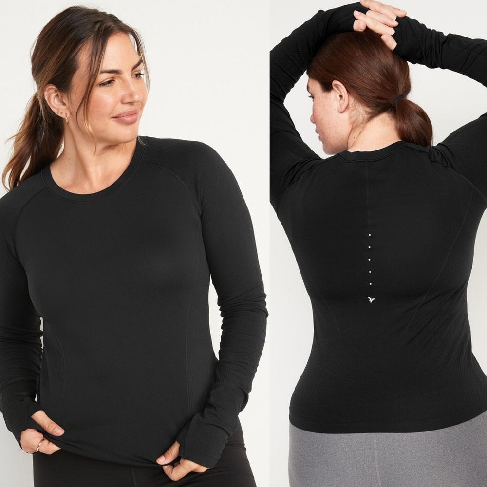 NEW Old Navy Active Black Long Sleeve Seamless Sunrise Top Womens Size 3X Tee